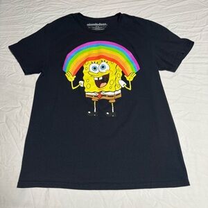 Nickelodeon Black Tee with SpongeBob and Rainbow
